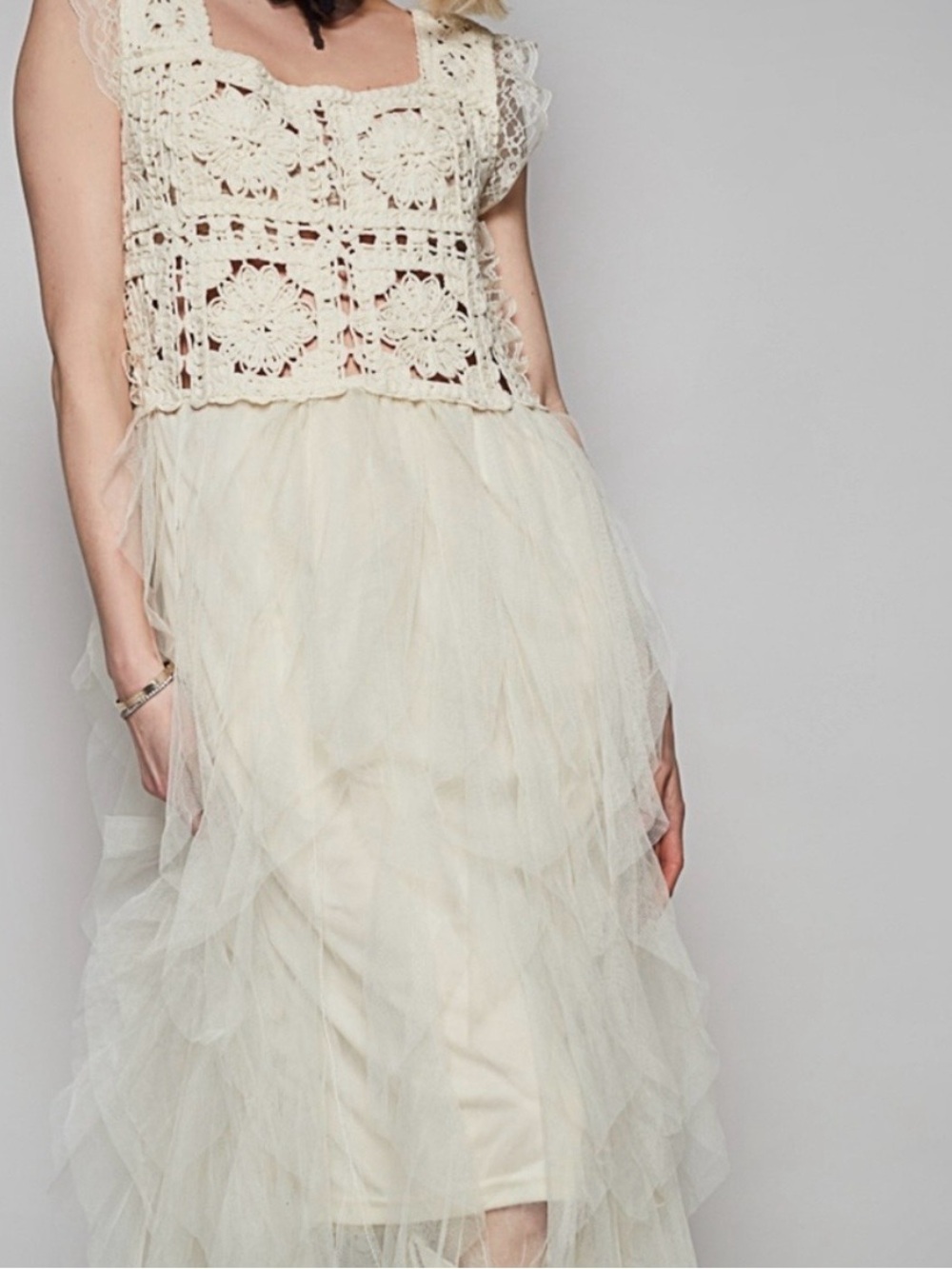 POL Crochet, Lace and Tulle Midi Dress
